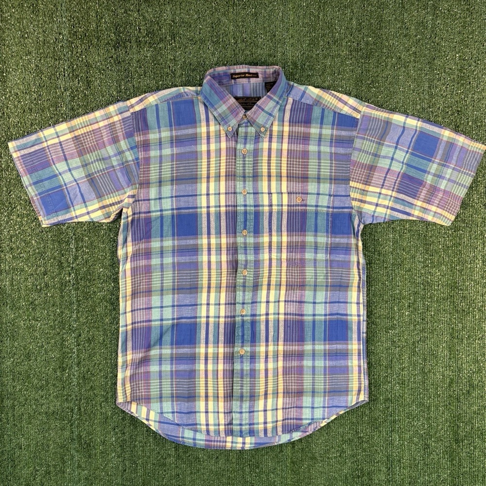 Vintage LL Bean Shirt Mens Medium Multi Button Plaid Multicolor Outdoor Casual